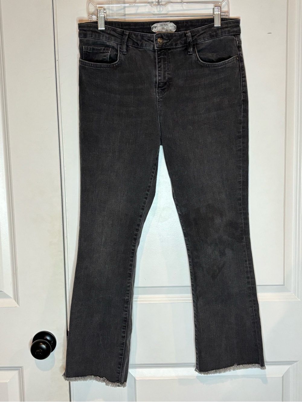 Free People Gray High Waist Crop Kick Flare Raw Hem Jeans 31